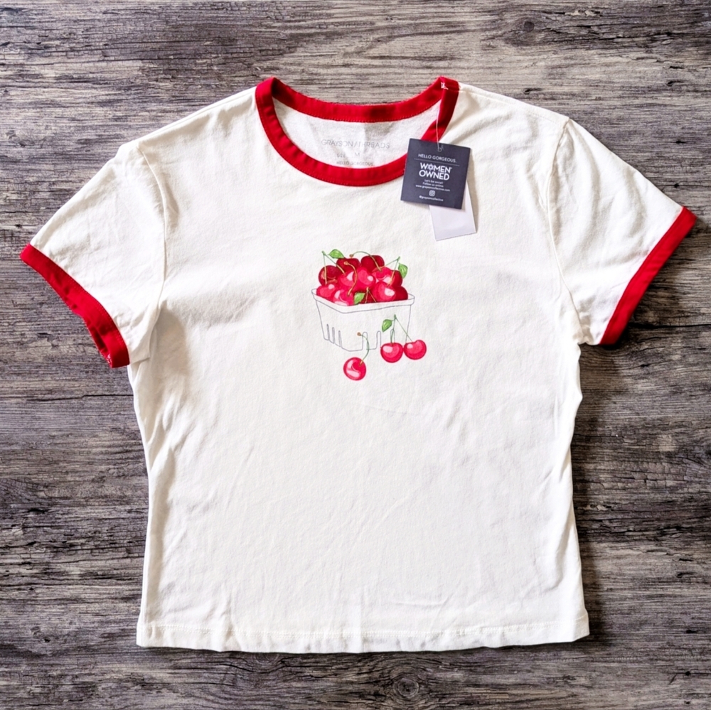 Grayson Threads - Cream And Red Tee With Cherry Graphic Sz M